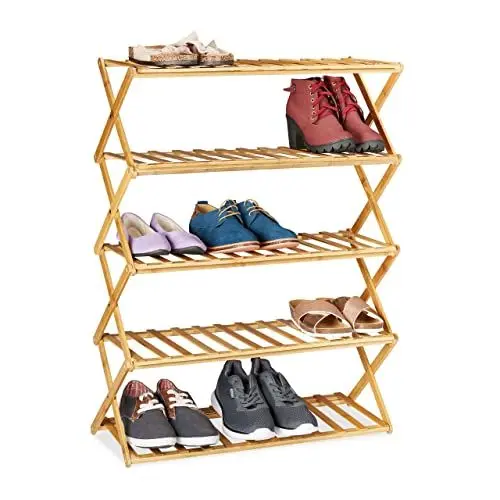 Produktbild: Relaxdays faltbares Schuhregal, 5 Ebenen, 15 Paar Schuhe, Zuhause & Camping, Bambus Schuhständer, HBT 89x65x26 cm, Natur