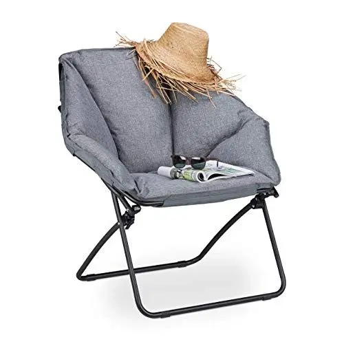 Produktbild: Relaxdays, grau Moon Chair XXL, klappbarer Campingstuhl für In-& Outdoor, gepolstert, bis 100 kg, HBT 87 x 85 x 70 cm, PVC