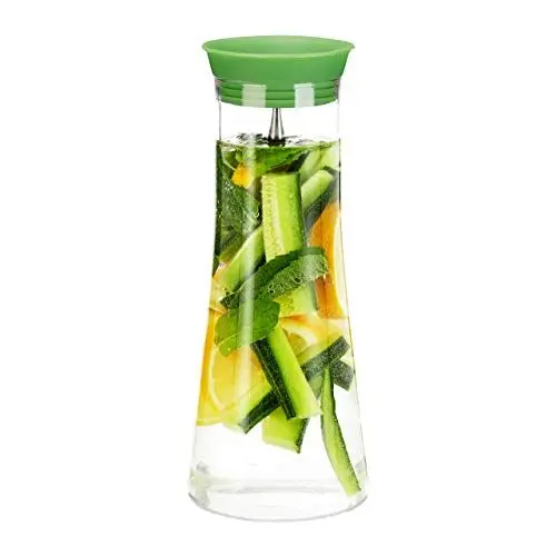 Produktbild: Relaxdays Glaskaraffe zylindrisch, 1 Liter, Gastro, Edelstahl Ausgießer, feines Kristallglas, spülmaschinenfest, klar, Standard