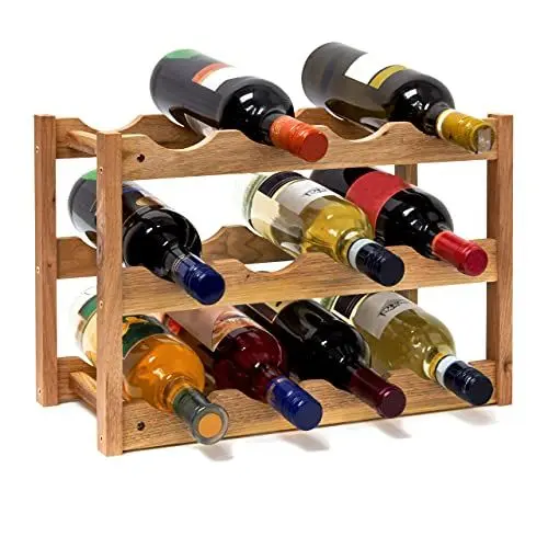 Produktbild: Relaxdays klein, Flaschenregal 12 Flaschen Wein, H x B x T: 28 x 21 x 42 cm, natürlich, Holz, Weinregal Walnuss mit 3 Ebenen