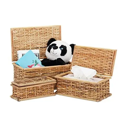 Produktbild: Relaxdays Körbchen 3er-Set Rattan, Deckel, geflochten, Wohnzimmer, Korbset, Dekokiste, 10 L Volumen, Landhaus, natürlich