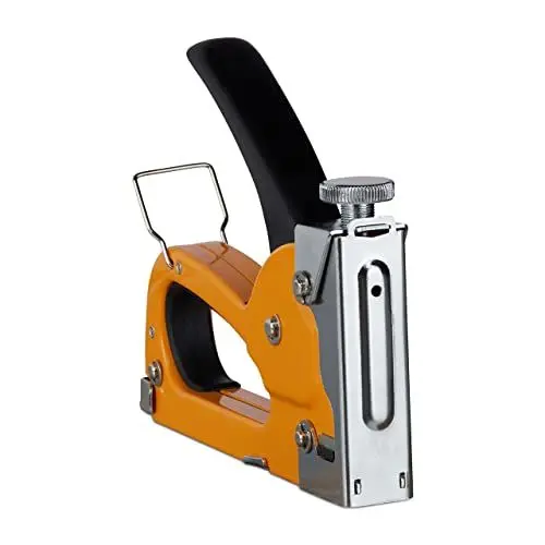 Produktbild: Relaxdays, orange Profi Handtacker Industriequalität 500 Klammern, regulierbare Schusskraft Wechselmagazin 4-8 mm, Eisen, 1er Set