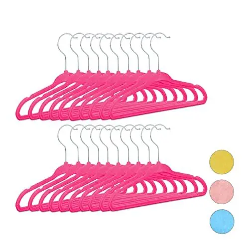 Produktbild: Relaxdays, pink Kinderkleiderbügel 20er Set, rutschfest, Kinderbügel Samtbezug, weiche Babybügel, HBT: 18 x 28 x 0,5 cm, Samt, Pack, 20