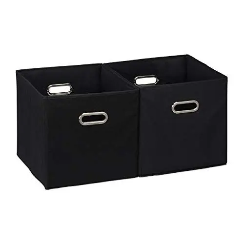 Produktbild: Relaxdays, schwarz Aufbewahrungsbox 2er Set, Regalkorb ohne Deckel, mit Griff, faltbar, Stoffbox quadratisch, 30 cm, Polyester, Pappe, 30 x 30 x 30 cm