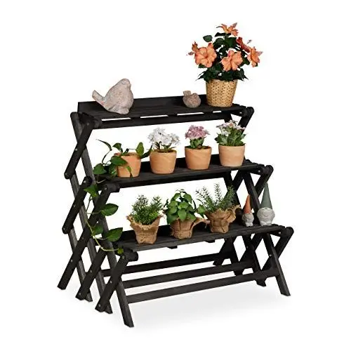 Produktbild: Relaxdays, schwarz Blumentreppe, innen & außen, 3 Ebenen, klappbar, freistehend, Pflanzentreppe, Holz, 85,5 x 90 x 55 cm, 1 Stück