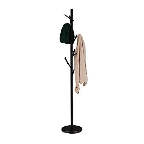 Produktbild: Relaxdays, schwarz Garderobenständer, Metall, 12 Haken, HxD: 176 x 30 cm, Kleiderständer Baumform, Jackenständer stabil, Eisen