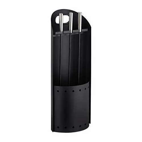 Produktbild: Relaxdays, schwarz Kaminbesteck modern, 4 teilige Kamingarnitur, mit Schaufel, Besen, Schürhaken und Halter, Ofenbesteck, 59 x 23,5 x 16 cm