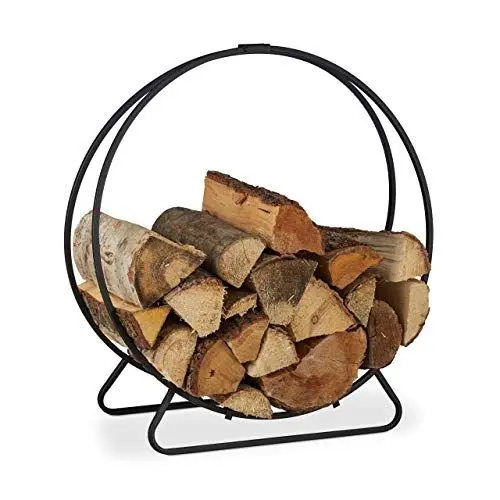 Produktbild: Relaxdays, schwarz Kaminholzregal, rund, Holzscheite Stapelhilfe, aus Stahl, innen, Brennholzregal, HxBxT 65x61x26 cm, 65 x 61 x 26 cm