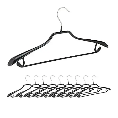 Produktbild: Relaxdays, schwarz Kleiderbügel für Anzüge, 10er Set, Anzugbügel, gummiert, aus Metall, rutschfest, platzsparend, 44 cm, mi PVC-Beschichtung, Pack, 10021077