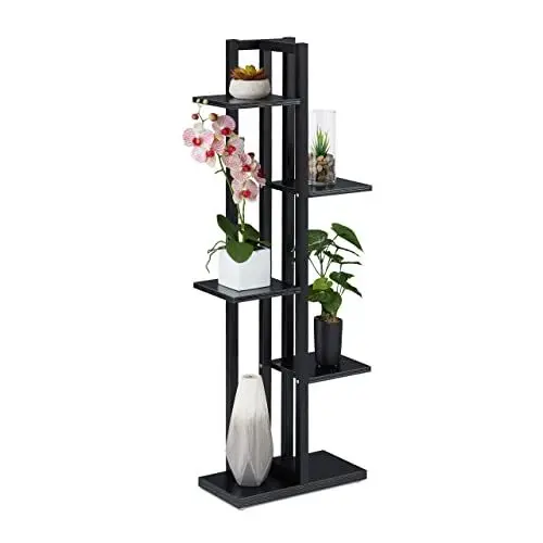 Produktbild: Relaxdays, schwarz Pflanzenregal, Blumentreppe mit 5 Ablagen, HBT 117 x 43 x 22 cm, Stahl u. MDF, Blumenregal innen, Faserplatte