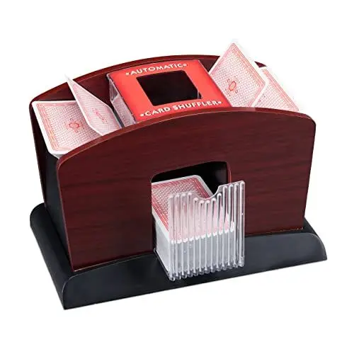 Produktbild: Relaxdays, schwarz-braun Kartenmischer Elektrisch, Holz, 4 Decks, Kartenmischmaschine zum Mischen von Karten, Standard, Schwarz-braun