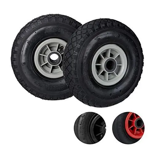 Produktbild: Relaxdays, schwarz-grau 2er Set Sackkarrenrad, 3.00-4, luftbereift, Ersatzrad Kunststofffelge, 260x85 mm, Ø Achse 25mm, 10026066_957