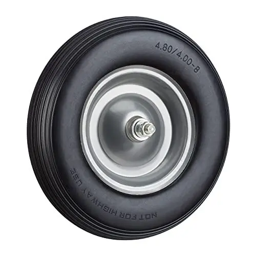 Produktbild: Relaxdays, schwarz-grau Schubkarrenrad Vollgummi mit Achse, 4.80 4.00-8 Gummirad, pannensicher, Ersatzrad bis 100kg, 39 x 39 x 9 cm