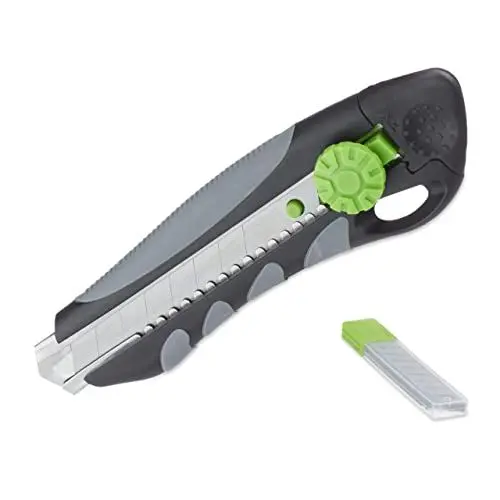 Produktbild: Relaxdays, schwarz/grün Profi Cuttermesser mit Ersatzklingen, Cutter, Abbrechklingen 18 mm, Gummigriff, Universalmesser, 1 Stück