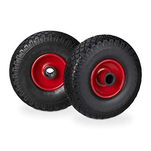 Produktbild: Relaxdays, schwarz-rot Sackkarrenrad Set, pannensicher, 3.00-4 Vollgummireifen, Stahlfelge, 25mm Achse, 100 kg, 260x85mm