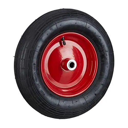 Produktbild: Relaxdays, schwarz-rot Schubkarrenrad 4.80 4.00-8 luftbereift, Komplettrad 120 kg Traglast, Luftreifen m. Ventil, 10022853