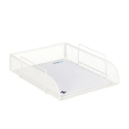 Produktbild: Relaxdays stapelbare Dokumentenablage, für DIN A4, Gitter Design, Briefablage fürs Büro, Metall, B x T: 25 x 34 cm, weiß, 1 Stück