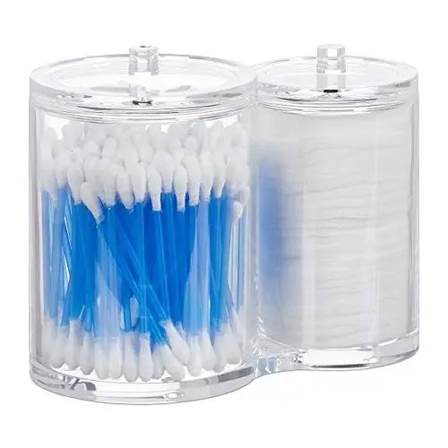 Produktbild: Relaxdays, transparent Doppel Acryl Organizer, Wattestäbchen Aufbewahrung, Wattepadhalter, rund, Deckel, pflegeleicht, 2er