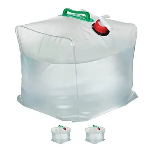 Produktbild: Relaxdays, transparent Faltbarer Wasserkanister 3er Set, je 20 l, Faltkanister mit Zapfhahn, BPA-frei, geschmacksneutral