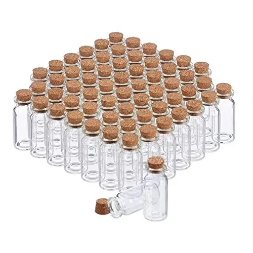 Produktbild: Relaxdays Glasfläschchen mit Korken, 60 Stück, Mini Fläschchen für Öl, Gewürze, Kräuter, Sand, 10 ml, Deko, transparent