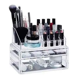 Produktbild: Relaxdays, transparent Make-Up Organizer mit 2 Schubladen, Kosmetik-Aufbewahrung für Schminke, Lippenstifthalter Acryl, Standard