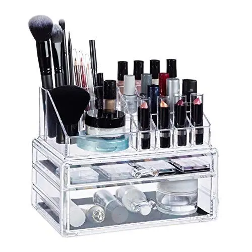 Produktbild: Relaxdays, transparent Make-Up Organizer mit 2 Schubladen, Kosmetik-Aufbewahrung für Schminke, Lippenstifthalter Acryl, Standard