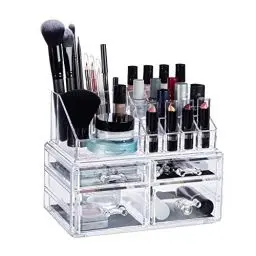 Produktbild: Relaxdays, transparent Organizer mit 4 Schubladen, Make Up Kit für Lippenstift, Nagellack, Kosmetikregal Acryl, Standard