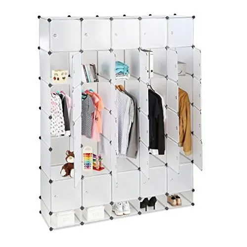 Produktbild: Relaxdays XXL Kleiderschrank Stecksystem, 25 Fächer, 5 Kleiderstangen, Schlafzimmerschrank HxB 234x180 cm, transparent