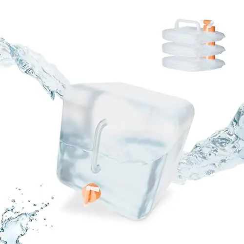 Produktbild: Relaxdays, transparent/orange Faltbarer Wasserkanister 4er Set, 15 l, Faltkanister mit Hahn, BPA-frei, geschmacksneutral