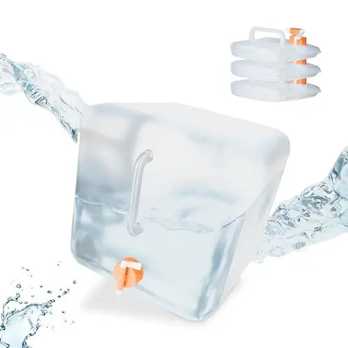 Produktbild: Relaxdays, transparent/orange Faltbarer Wasserkanister 4er Set, 20 l, Faltkanister mit Hahn, BPA-frei, geschmacksneutral
