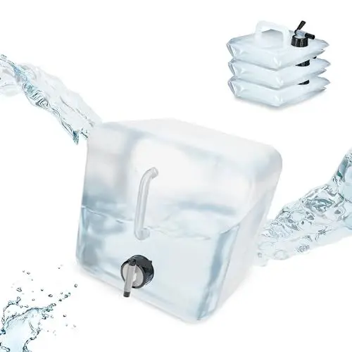 Produktbild: Relaxdays, transparent/schwarz Faltbarer Wasserkanister 4er Set, 10l, Faltkanister mit Hahn, BPA-frei, geschmacksneutral, Kunststoff