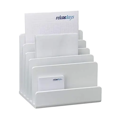 Produktbild: Relaxdays, weiß Dokumentenhalter Bambus, Briefablage, 5 Fächer Ordnungssystem, Schreibtisch Organizer HBT 23x24,5x20,5cm, Standard