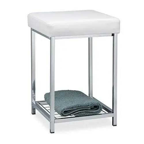Produktbild: Relaxdays, weiß Hocker gepolstert, Kleiner Sitzhocker, Quadratisch, Polsterhocker mit Ablage, Badhocker, HBT 47x33x33cm
