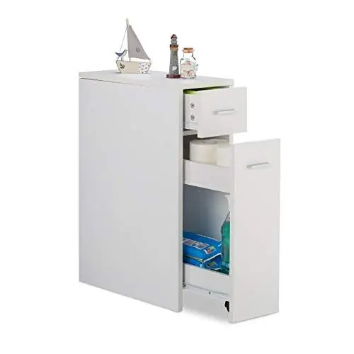 Produktbild: Relaxdays, weiß Nischenschrank, 2 Schubladen, für Bad, Küche, Wohnzimmer, platzsparendes Nischenregal, HBT 61,5x20x45 cm, 80% Faserplatte, 1 Stück