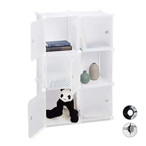 Produktbild: Relaxdays, weiß Regalsystem mit 6 Türen, DIY, Cubes, Grifföffnungen, Raumteiler, Badregal, Kunststoff, HBT: 98x66x32 cm