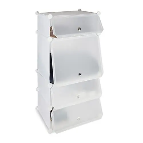 Produktbild: Relaxdays, weiß Schuhregal Kunststoff, Regalsystem 4 Fächer, Steckregal, mit Türen, für 8 Paar, HBT 91 x 49 x 36,5 cm, System, 10024520_49, Schuhregal-System mit 4 Fächer