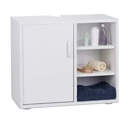 Produktbild: Relaxdays Waschbeckenunterschrank, eintürig, Badschrank, Aussparung, 3 Ablagen, WC Unterstellschrank 51x60x32 cm, weiß