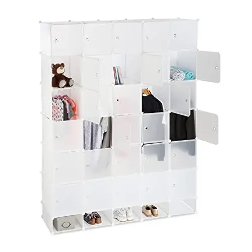 Produktbild: Relaxdays XXL Kleiderschrank Stecksystem, 25 Fächer, groß, 5 Kleiderstangen, Schlafzimmerschrank HxB 234x180 cm, weiß