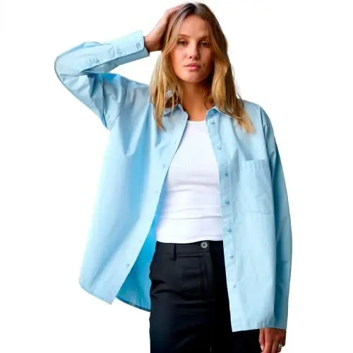 Produktbild: Relaxed Shirt Damen Hellblau (Größe L) - Bequemes hellblaues Hemd für Damen - Stylisches Damenhemd - Damenhemd - Modisches praktisches Damenhemd für Business und Freizeit