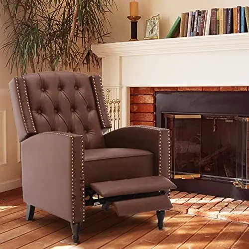 Produktbild: Relaxsessel mit liegefunktion Push Back Sessel Fernsehsessel Wohnzimmer ergonomisches Liegesofa verstellbare Sessel mit Nietendesign Liegesessel Ruhesessel Polstersessel zum Nickerchen Lesen Braun