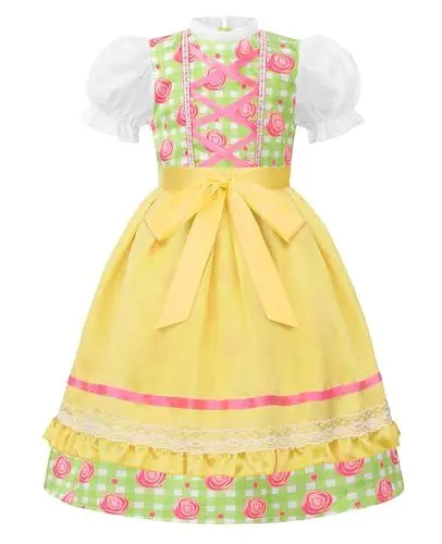 Produktbild: ReliBeauty Dirndl Mädchen Kinder 2-in-1 Set Midi mit Schürze gelb grün,110
