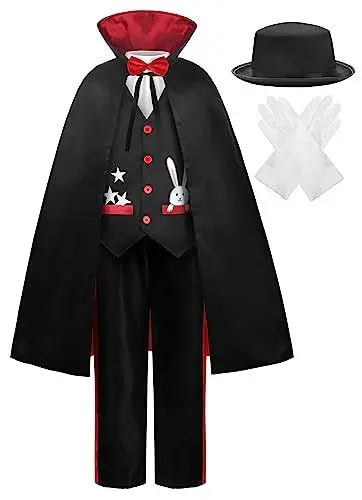 Produktbild: ReliBeauty Magier Zauberer Kostüm Kinder Jungen mit Zauberer Umhang Hut Halloween,110