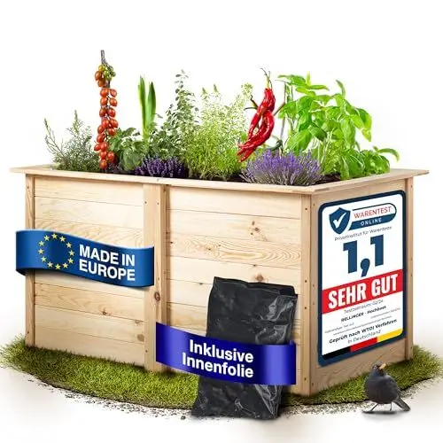 Produktbild: RELLINGER® Hochbeet Holz (Optimaler Schutz vor Schädlingen) - inkl. Innenfolie - Hochbeete für Garten aus FSC® zertifiziertem Holz - Hochbeet (Natur)