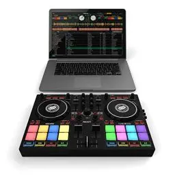 Produktbild: Reloop Ready - Kompakter 2-Deck-DJ-Controller für Serato DJ Lite (inklusive) & DJ Pro,16 große RGB-Pads, 9 Leistungsmodi inkl. neuer Scratch Bank, 2 FX-Units, Sitzt passgenau auf einem 13-Zoll-Laptop
