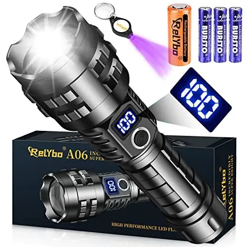 Produktbild: Relybo Taschenlampe Aufladbar,XHP90 450000 Lumen Taschenlampen Led Aufladbar Usb, 5 Lichtmodi für Camping Wandern Notfälle