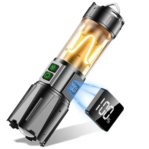 Produktbild: Relybo Taschenlampe Led Aufladbar, Led Taschenlampe Extrem Hell 1000000 Lumen, Taktische Taschenlampe Batteriebetrieben, 2 Schalter, 10 Modus, LCD-Bildschirm, mit stroboskop, für Notfälle Camping