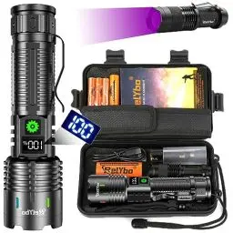 Produktbild: Relybo Taschenlampe Led Aufladbar, Led Taschenlampe Extrem Hell 500000 lumen, Taschenlampe Batteriebetrieben Usb, Taktische Taschenlampe Mit Holster, Starke Taschenlampe für Outdoor Notfälle Camping