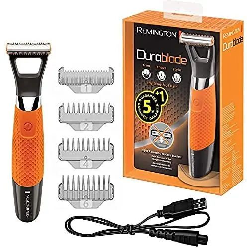 Produktbild: Remington Barttrimmer Herren Durablade MB050 (Rasierer 0,2 mm + 4 Autsteckkämme, Nass-& Trockenanwendung, Lithium Akkubetrieb, USB-Ladefunktion inkl.Kabel+Netzstecker) Bartschneider