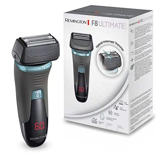 Produktbild: Remington Elektrischer Rasierer Herren F8 (+LED Minuten-Display), Nass- & Trocken-Rasierapparat, Lithium Akku, Präzisionstrimmer/Langhaarschneider, Aufbewahrungstasche (XF8705 Folienrasierer)