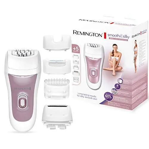 Produktbild: Remington Epilierer smooth&silk EP5 5-in1 EP7500, netzbetrieben,40 titanbeschichtete Pinzetten, 5 verschiedene Aufsätze inkl. Bikini-Kammaufsatz, weiss/rosè